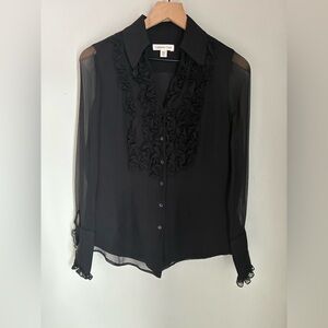 Coldwater Creek Silk Black Ruffled Blouse Top Size XS